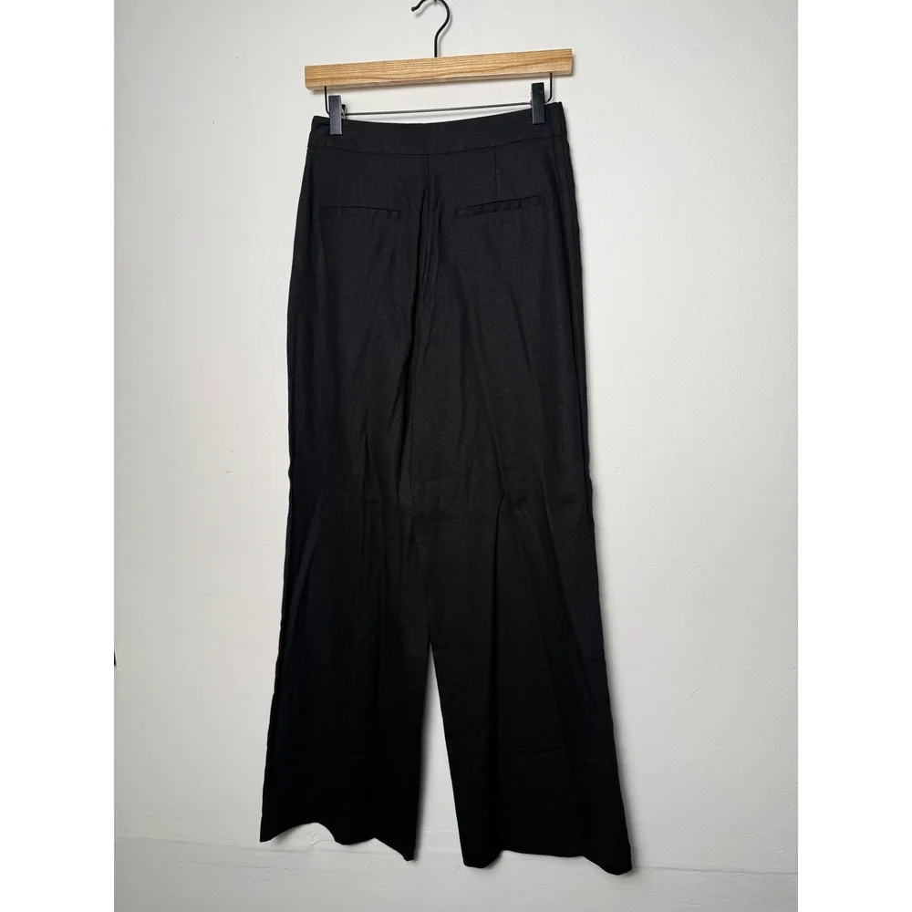 Zara Womens Black Linen Blend Wide Leg Wrap Front Asymmetric Trousers Size S NEW